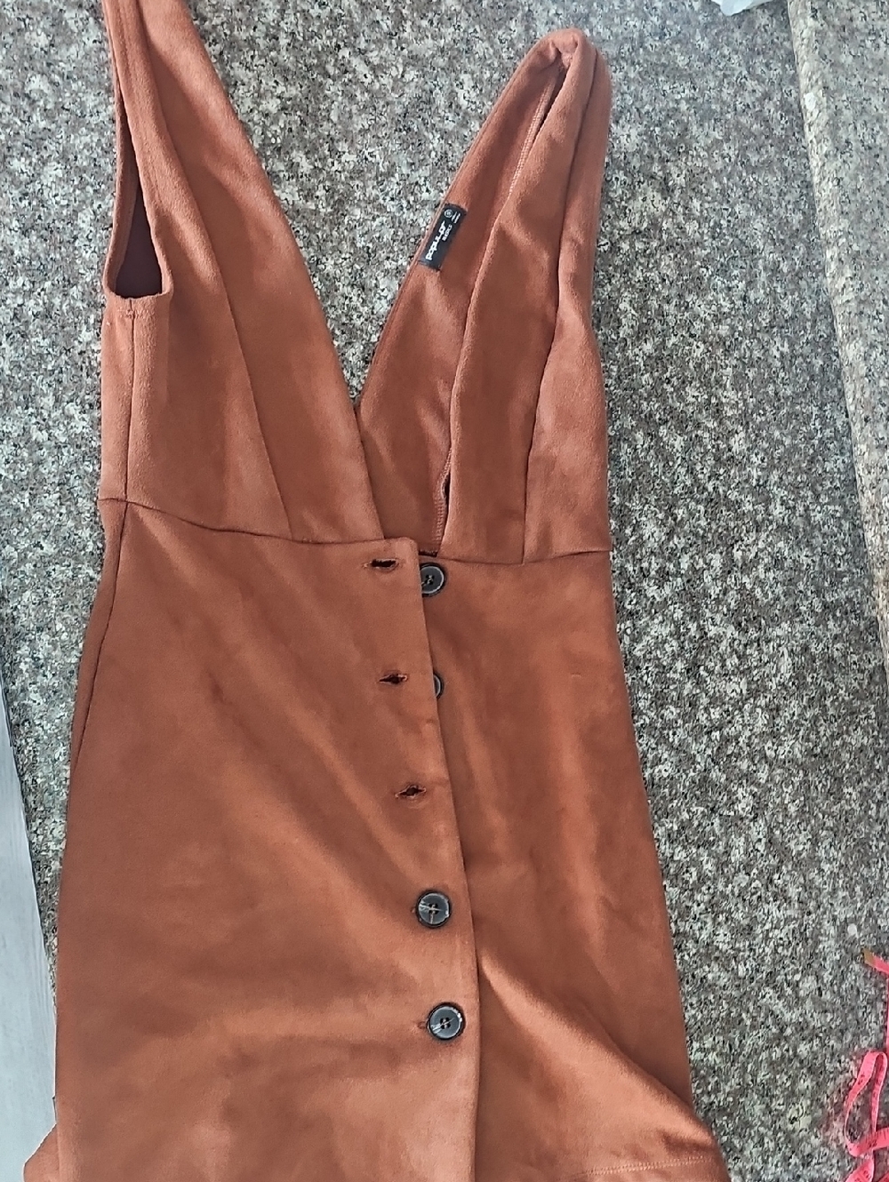 Popular Basics Rust Brown Button-Down V-Neck Dress